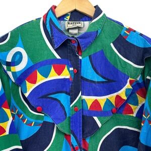 VTG Rafter USA Abstract Western Shirt Womens L Multicolor 90s Maximalist Artcore